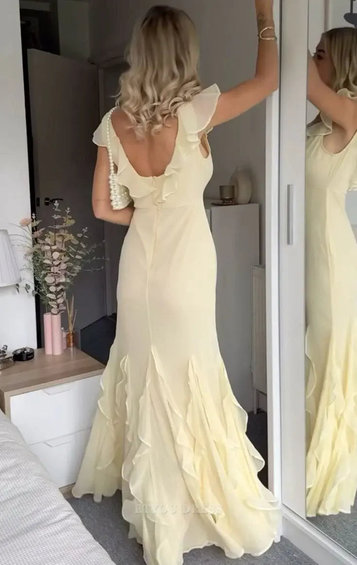 Mermaid V Neck Backless Chiffon formal dresses Bridesmaid Dresses evening gown Prom Dress